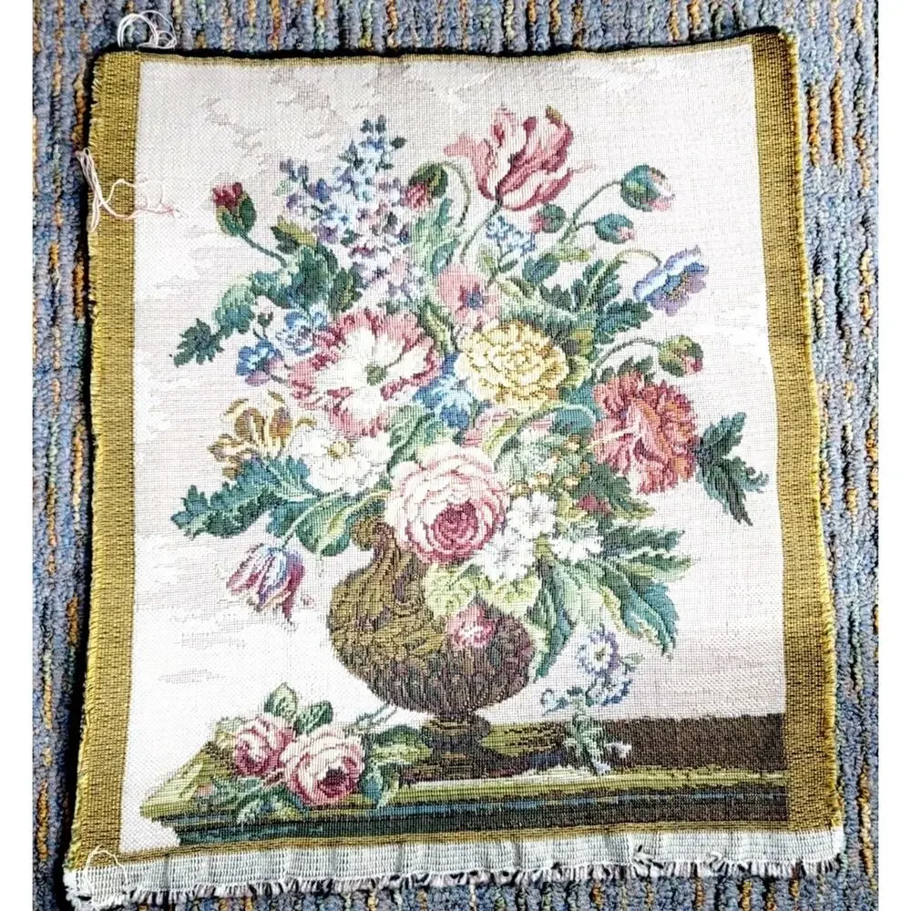 Vintage Woven Tapestry Victorian Floral French Art Decor 13